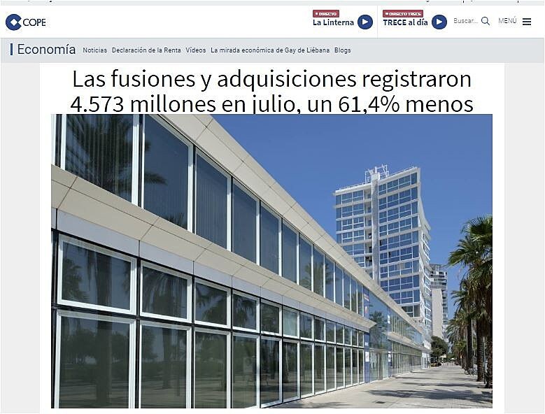 Las fusiones y adquisiciones registraron 4.573 millones en julio, un 61,4% menos